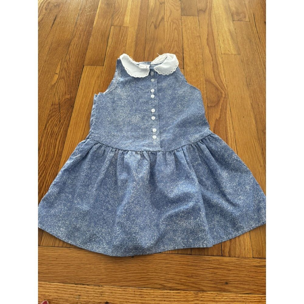 Vintage Winnie The Pooh Girls Blue Button Front‎ Dress Sz 4 Eyelet Collar